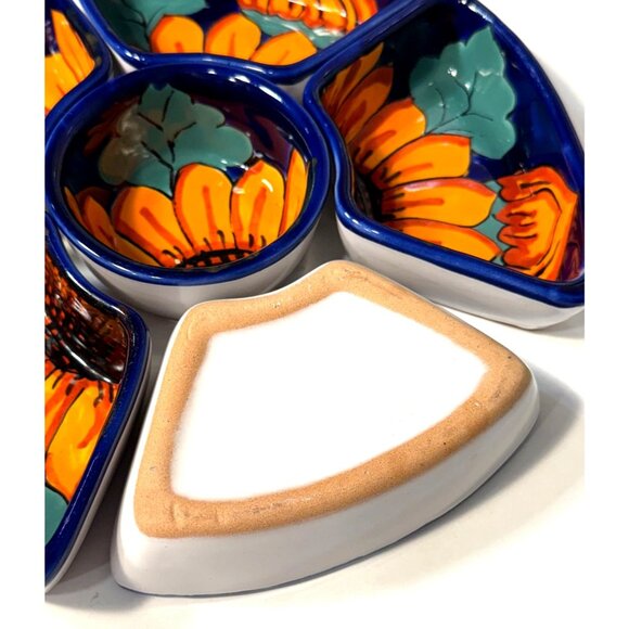Talavera Mexican Hand Painted Sunflower Pottery 6 Piece Sectional Serving Dish / - Picture 3 of 6